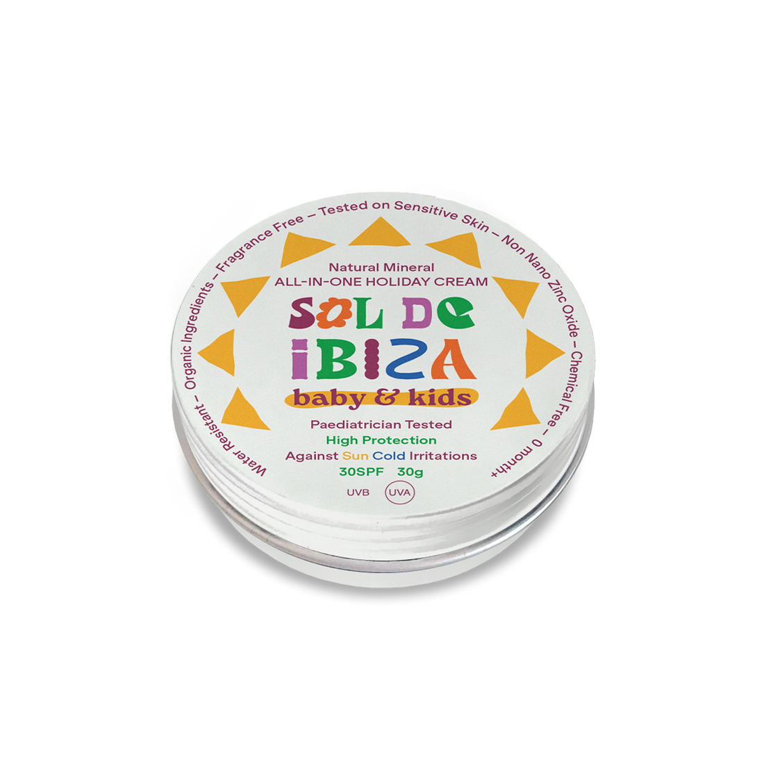 SOL DE IBIZA apsauginis kremas veidui ir kūnui nuo saulės vaikams BABY&KIDS SPF 30, 30 g