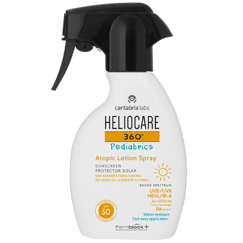 HELIOCARE 360 PEDIATRICS PURŠKIAMA APSAUGA NUO SAULĖS ATOPINEI VAIKŲ IR KŪDIKIŲ KŪNO ODAI SPF50, 250 ML - Odiste
