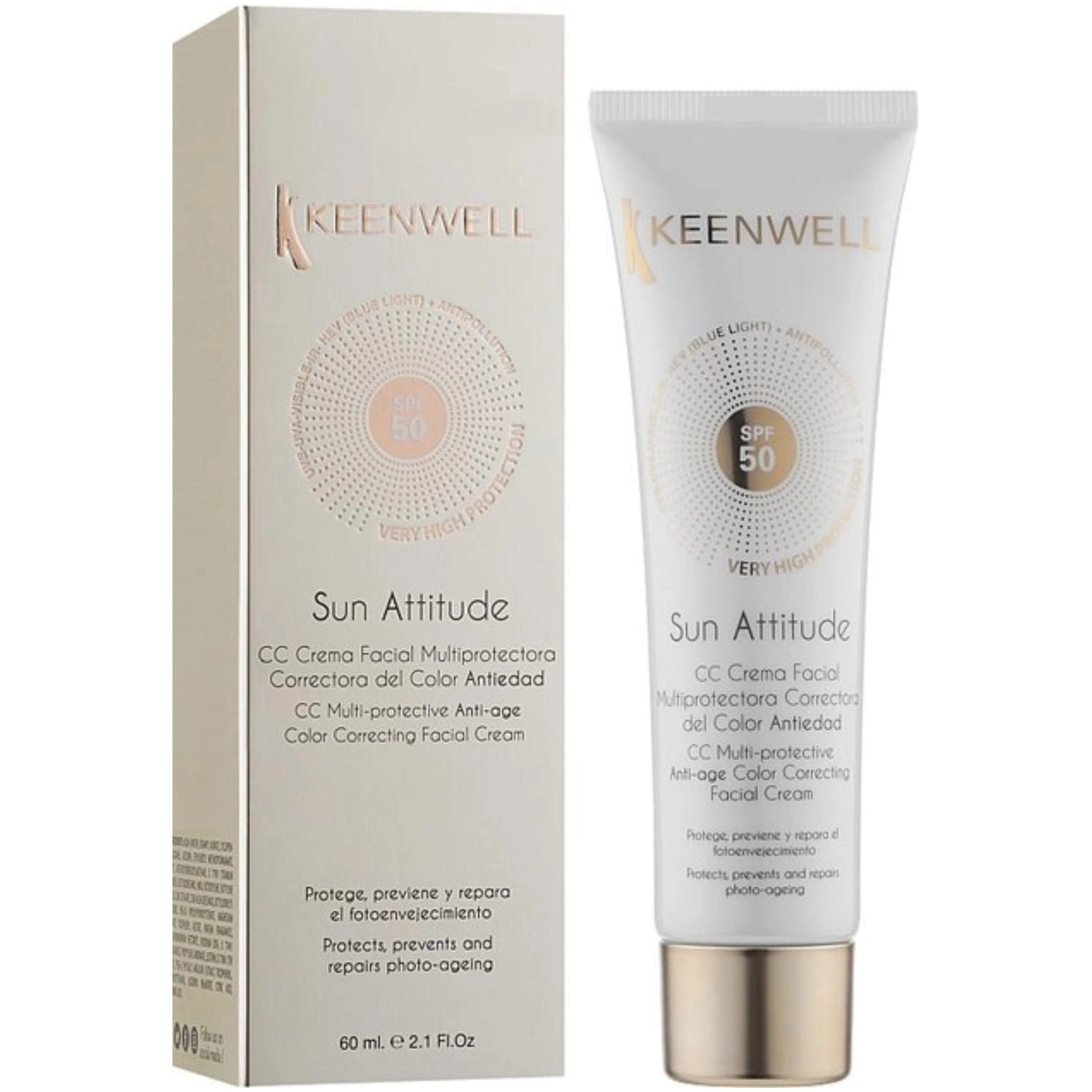 KEENWELL SUN ATTITUDE APSAUGINIS CC KREMAS SU SPALVA SPF 50, 60 ml - Odiste